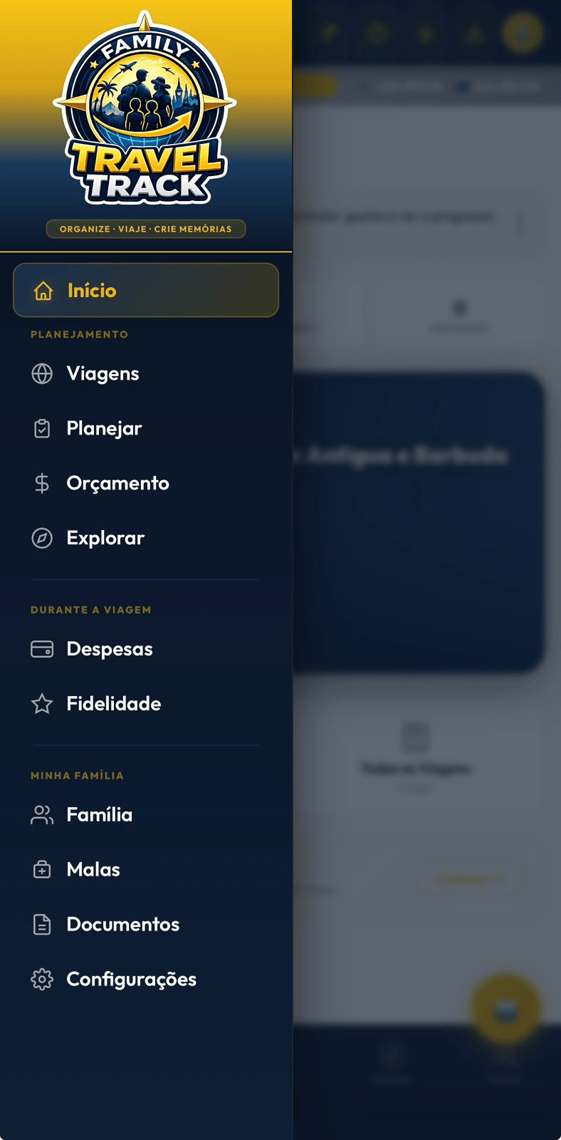 Menu do aplicativo